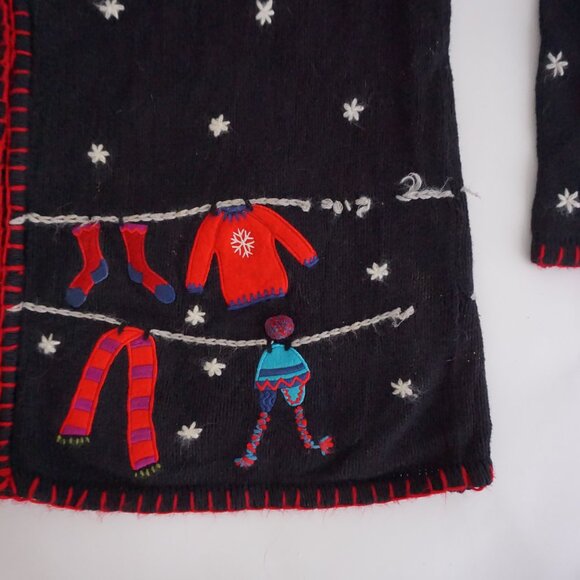 Vintage Coldwater Creek Navy Snowflake Cardigan Festive Holiday Mittens L - Picture 5 of 9